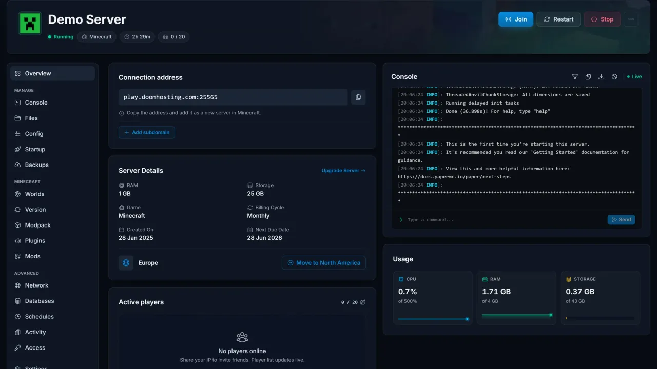 Control Panel Screenshot