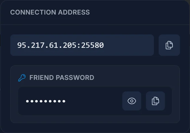 The four group passwords on the Overview tab, each with its own reveal and copy button